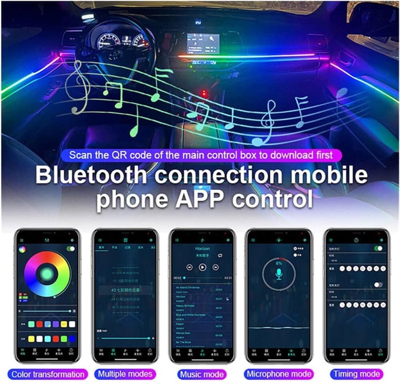 MPower Premium RGB Color Streamer Car Music Ambient Light Strip Flexible RGB App Remote 18 in 1